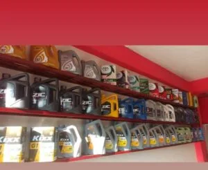 Image of different car oils displayed on shelves